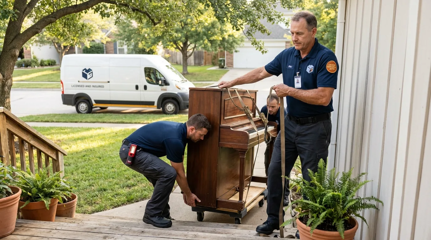 Licensed piano movers securing grand piano in Murfreesboro, NC